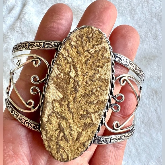 925 STUNNING Psilomelane Dendrite Cuff Bracelet - Picture 6 of 7